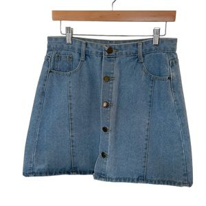 RETRO DENIM - Button Front A-Line Mini Skirt Jean Skirt - Size Medium
